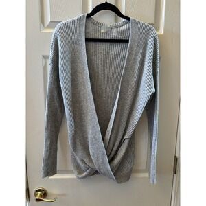 Zella StretchyWomen's Wrap Cozy Soft Ribbed Sweater Twist Yoga Sexy Front Grey M